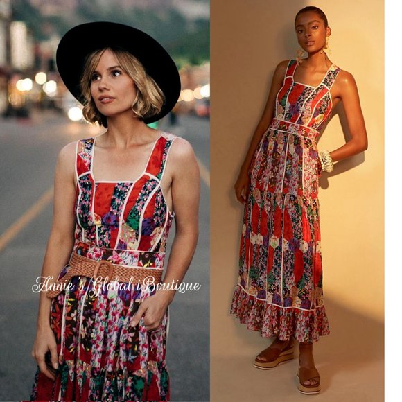 RARE NWT ANTHROPOLOGIE BHANUNI By JYOTI Square Neck Bohemian Maxi Dress. - Picture 9 of 16